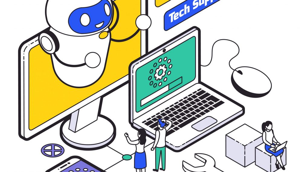 Isometric web hosting and support composition with tech support online for clients vector illustration