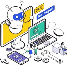 Isometric Web Hosting And Support Composition Isometric web hosting and support composition with tech support online for clients vector illustration