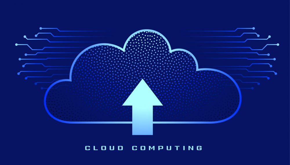 cloud computing background with upload arrow symbol